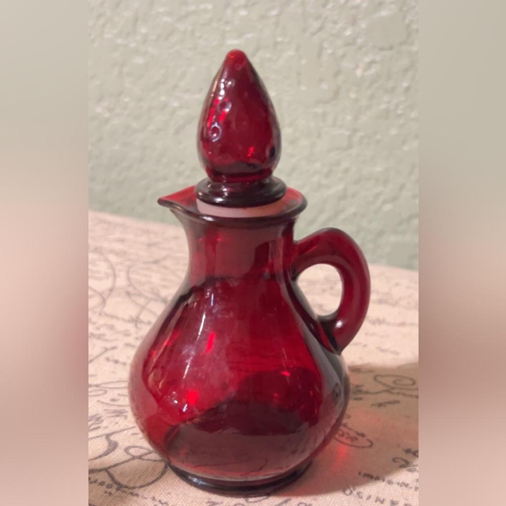 Vintage Avon Ruby Red Glass Cruet Strawberry Bath Foam 4 oz Bottle with Stopper